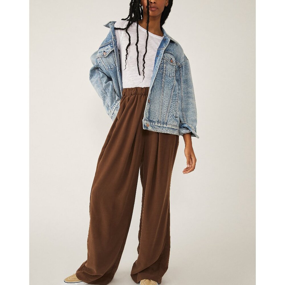 Free People Brown Wide Leg Elastic Waist Trousers